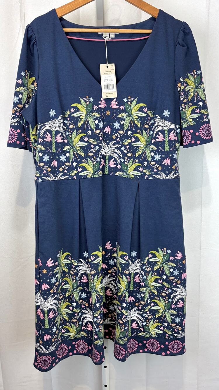 NWT BODEN Floral Puff Sleeve Knit Dress D0167 Pockets Blue Multi UK 18 US 14